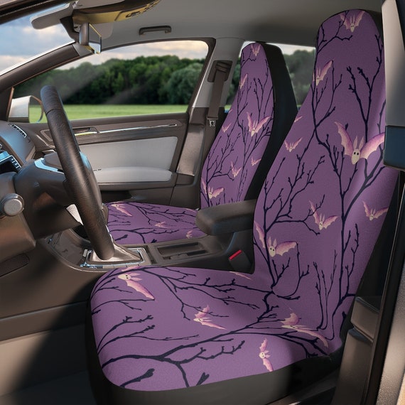 Spooky Bat Car Seat Cover Set Cute Purple Halloween Car Seat Covers Tree Branches Creepy Bat Car Decor Etsy