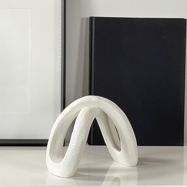 Modern White Ceramic Decor Sculpture, Unique Twisted Shape, Nordic Minimalist Figurine Decorative Home Decor