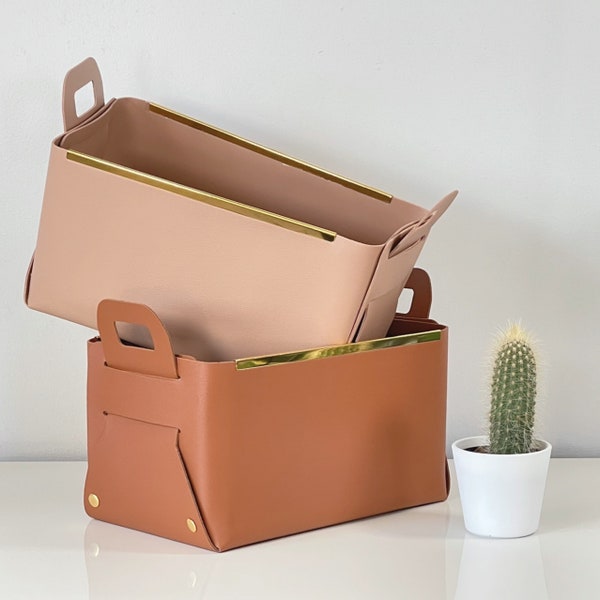 Vegan Leather Foldable Storage Container, Leather Storage Basket, Home Organizer, Home Organizing Ideas, Desk Organizer, Decorative Bin