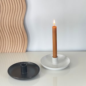 Ceramic Saucer Taper Candle Holder, Slick Style Candle Holder, Ceramic Candlestick Style Minimalist Home Decor