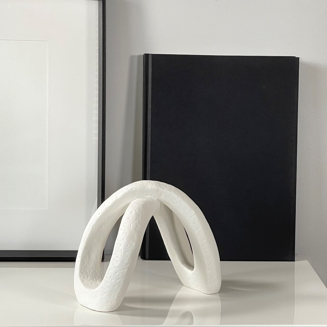 Modern White Ceramic Decor Sculpture, Unique Twisted Shape, Nordic