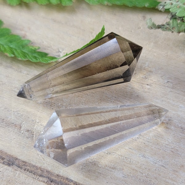 Mini Smoky Quartz Vogel Wand From Brazil. 12 Sided Faceted Polished Double Point