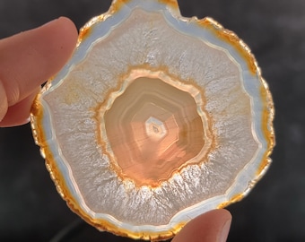 Small Iris Agate Slice from Indonesia, Rainbow Agate Slab, Orange and White Banded Agate with Quartz