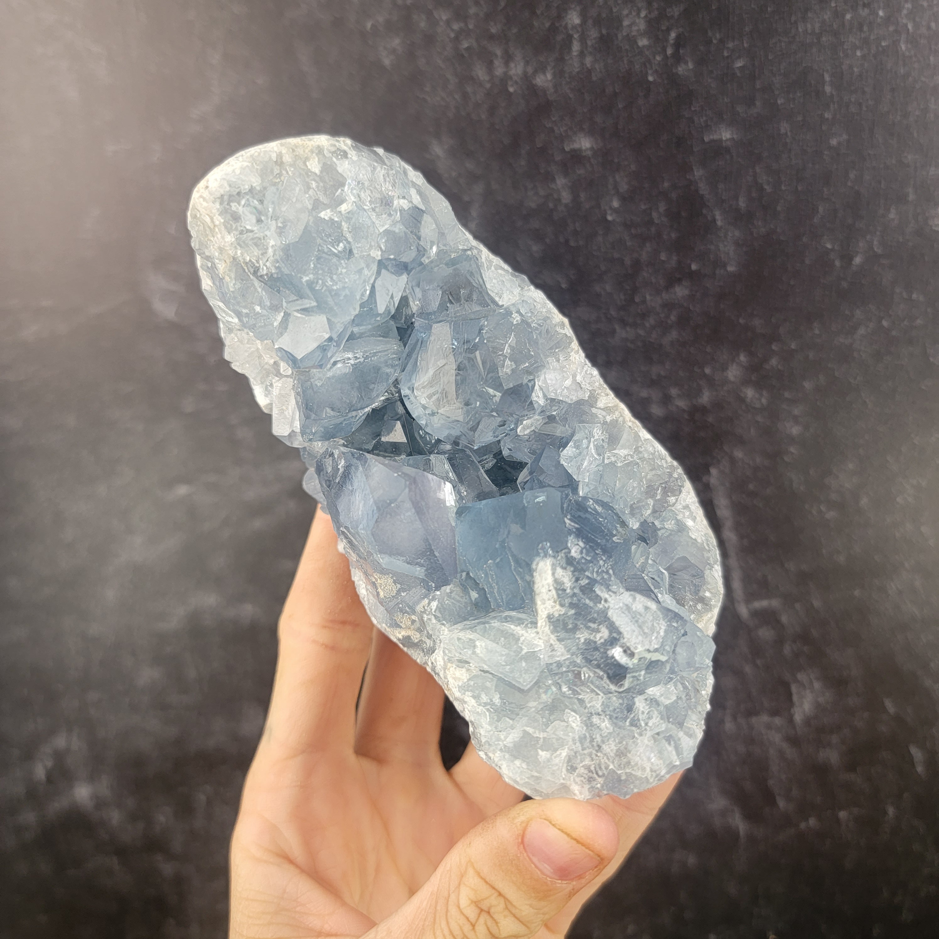 Blue Celestite Geode from Madagascar, Display Large Sky Blue Crystal Cluster