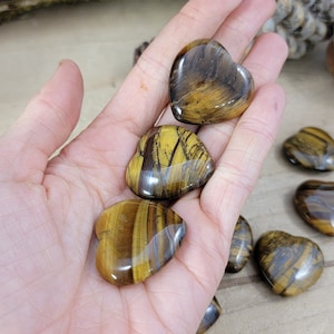 Mini Tiger&#39;s Eye Heart From Madagascar, Polished Carved Hearts