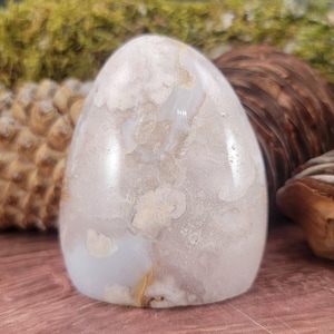 UV Reactive Flower Agate Freeform with Quartz from Madagascar, Polished Crystal Self Standing Display