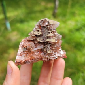 Red Pagoda Calcite Cluster with Chalcopyrite from China, Stepped Hematite Included Calcite, Poker Chip Calcite, Mushroom Calcite