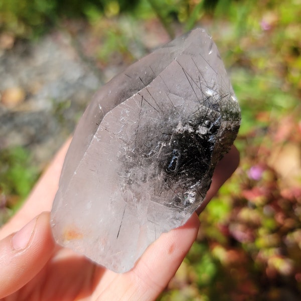 Black Tourmaline in Quartz from Brazil, Included Rutile Self Standing