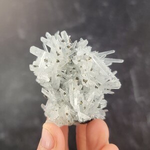 Needle Quartz with Chalcopyrite + Sphalerite from Peru, Natural Fool&#39;s Gold and Quartz Points Specimen, Mixed Mineral Cluster, Self Standing