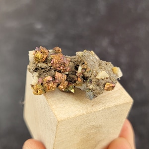 Naturally Iridescent Chalcopyrite with Dolomite from the Sweetwater Mine, Ellington Missouri, Crystal Rainbows, Pink Orange Specimen