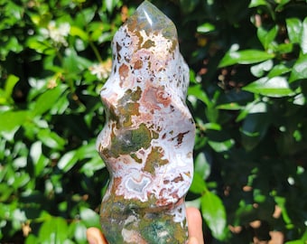 Pink + Green Ocean / Orbicular Jasper Flame with Quartz and Agate Banding from Madagascar, OJ Freeform