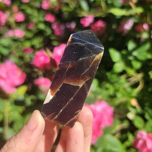 Amber Tower from Indonesia, Polished Amber Point, Fossilized Tree Resin, UV Reactive