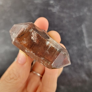 Double Terminated Hematite Included Quartz Cluster from Orange River, Namibia, Glassy Quartz Points, DT Red Phantoms