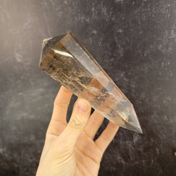 Smoky Quartz Vogel from Brazil, Faceted Polished Wand, Energy Work