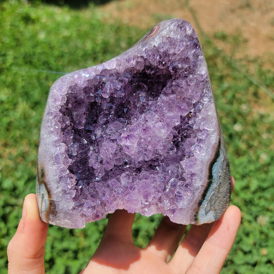 Amethyst Purple Raspberry Bright Purple Amethyst Display From Brazil, Polished Side Rainbow ...