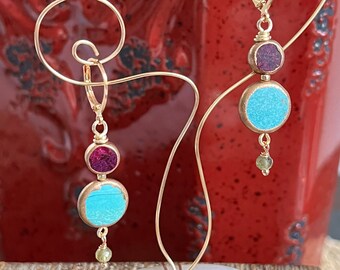 Artisan Turquoise, Mohave Purple Turquoise and Peridot Earrings