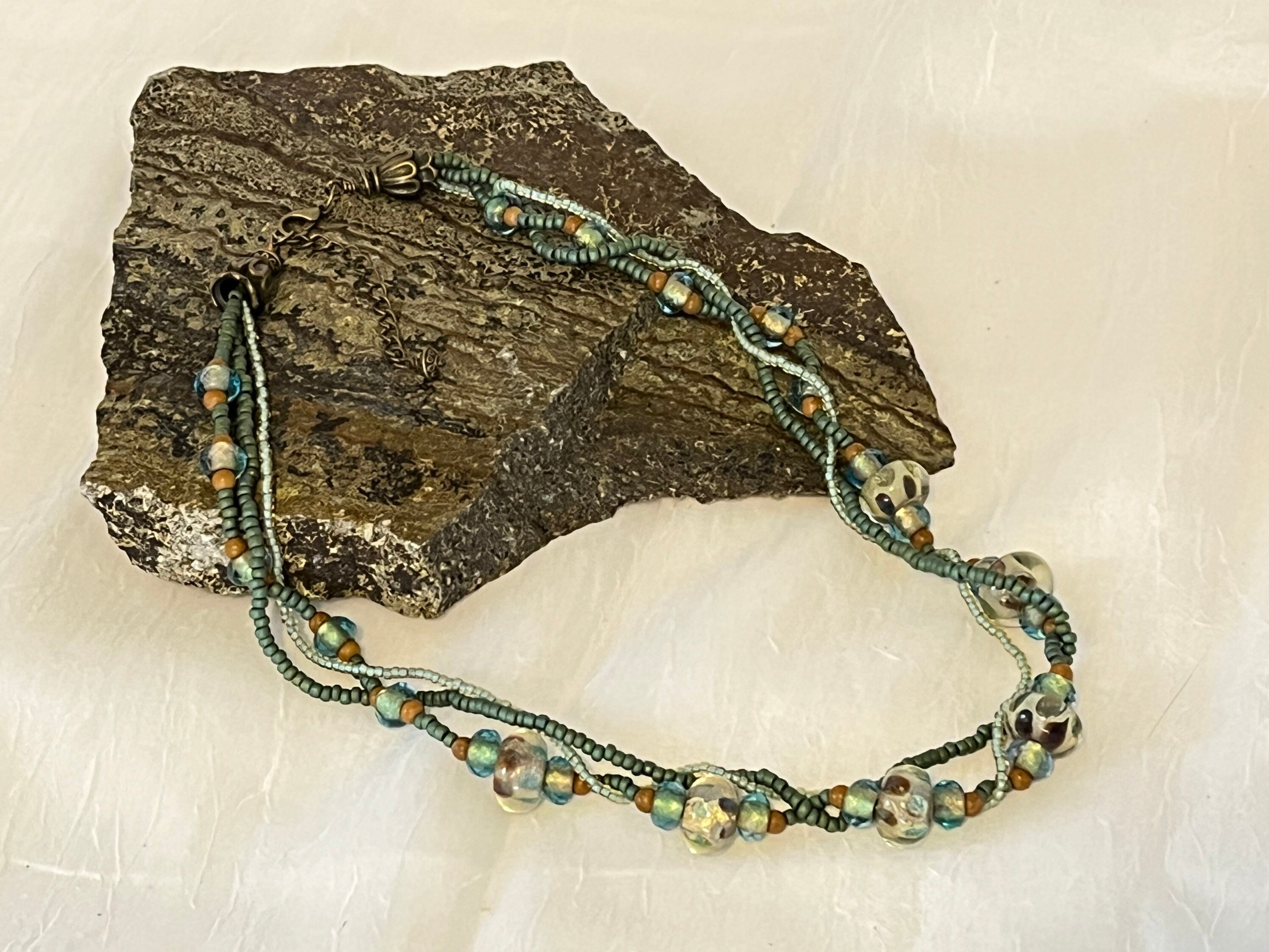 Original Lampwork Glass and Sterling Silver Beaded Necklace by Debbie Keen