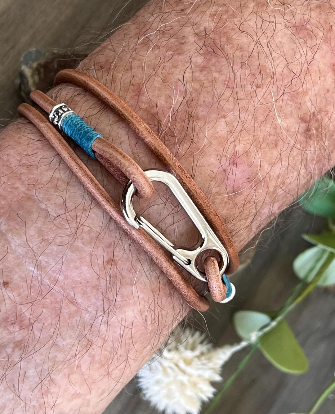 Really Cool Men’s Leather Bracelet With Carabiner - Etsy