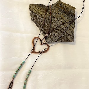 Hand Crafted Copper Heart and Turquoise Lariat Necklace N66
