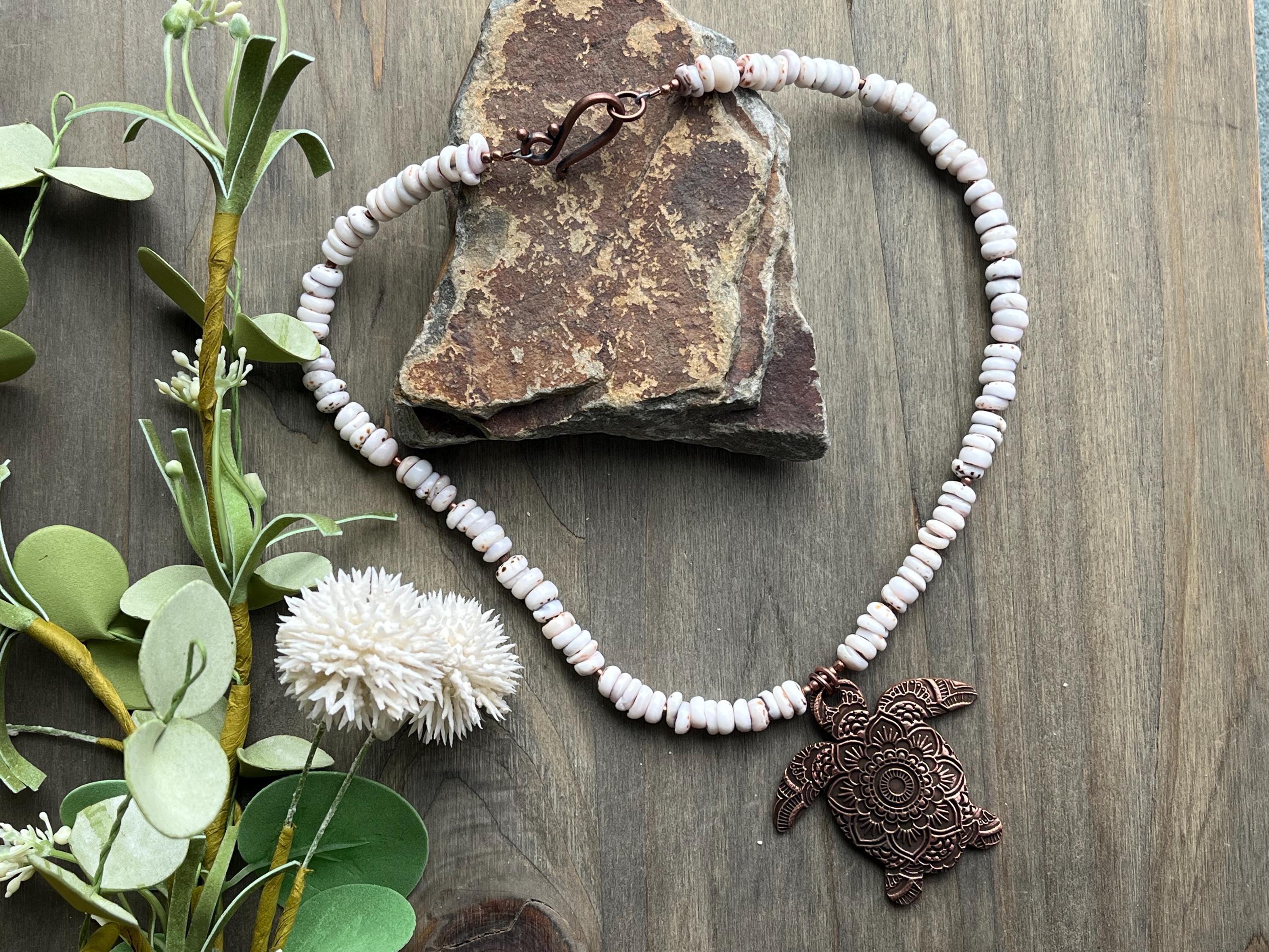 Beach Vibes Puca Shell and Copper Turtle Necklace - Etsy