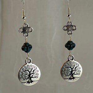 Hand Beaded Earrings Tree of Life Sterling E53
