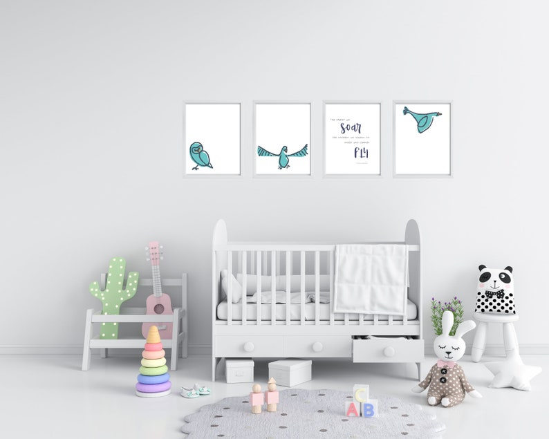 Printable Nursery Wall Art | Hand Drawn Birds and Quote | Nursery Decor ...