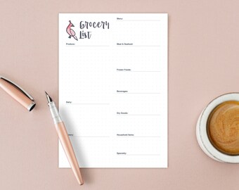 Grocery Shopping List Printable with Meal Planner | Dog themed | A5 and Letter | Digital Planner Template
