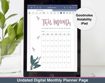 Digital Monthly Planner Template Page - Bird Themed | Bullet Journal | Goodnotes | ipad planner | Notability