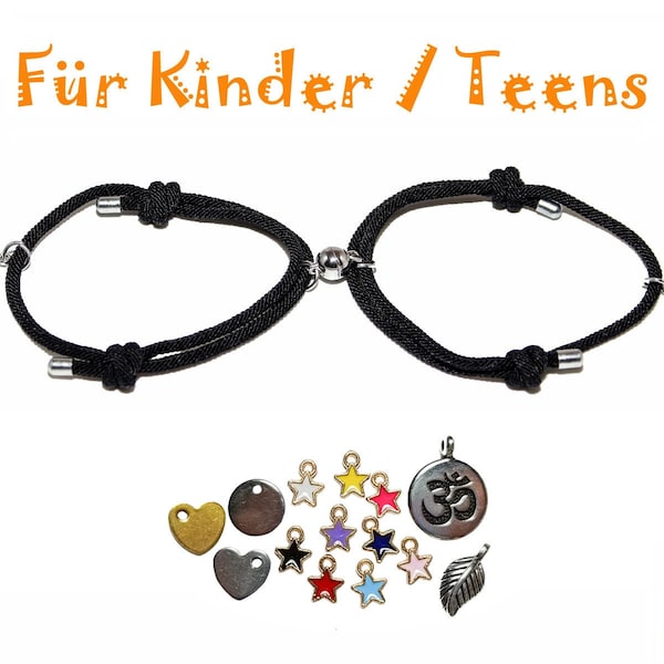 2x Freundschaftsarmband für Kinder / Teenies in SCHWARZ | Geschenk Partnerarmband Magnetarmband Armbänder BF BFF Armband