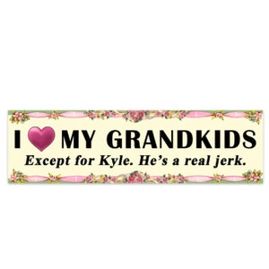 Funny Bumper Sticker - I love my grandkids (except for Kyle. He's a real jerk). Grandma aesthetic, 1990's, proud grandmother, floral, gen z