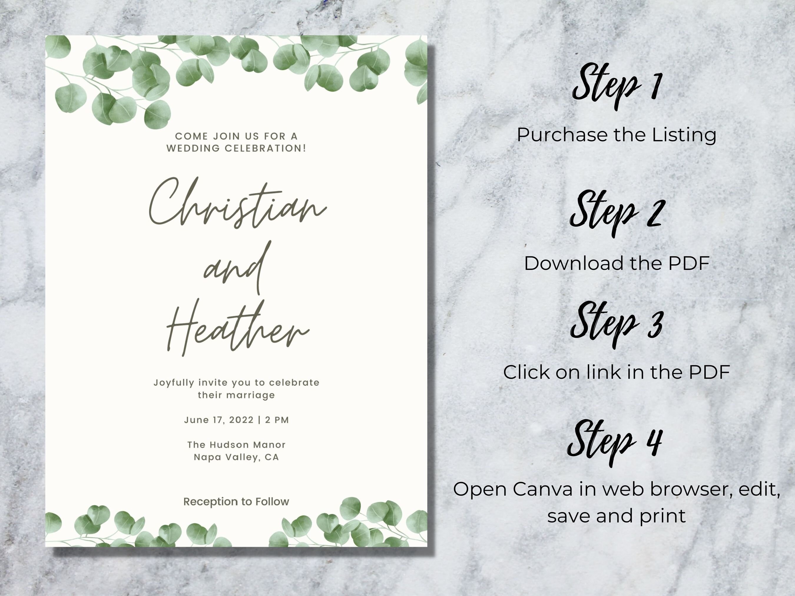 Wedding Invitation Set Digital Wedding Invitation Canva | Etsy