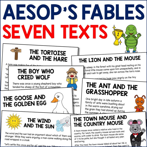 Aesop's Fables Reading Passages of 7 Much-Loved Fables, Stories to Read, Moral Of The Story for Social and Emotional Learning and Skills