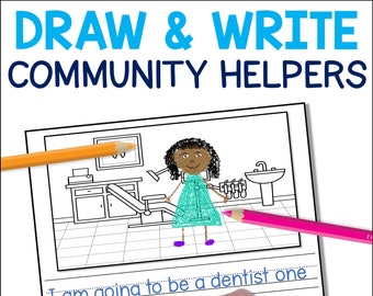 Writing Prompts, Pictures to Write About, Sentence Writing Ideas about Community Helpers, Printable PDF Writing Lines, 1st Grade, 2nd Grade