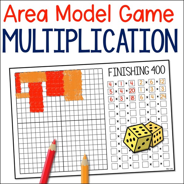 Area Multiplication Practice Math Game for Times Table Number Fact Fluency & Understanding, Fun Partner Game about Area and Multiplication