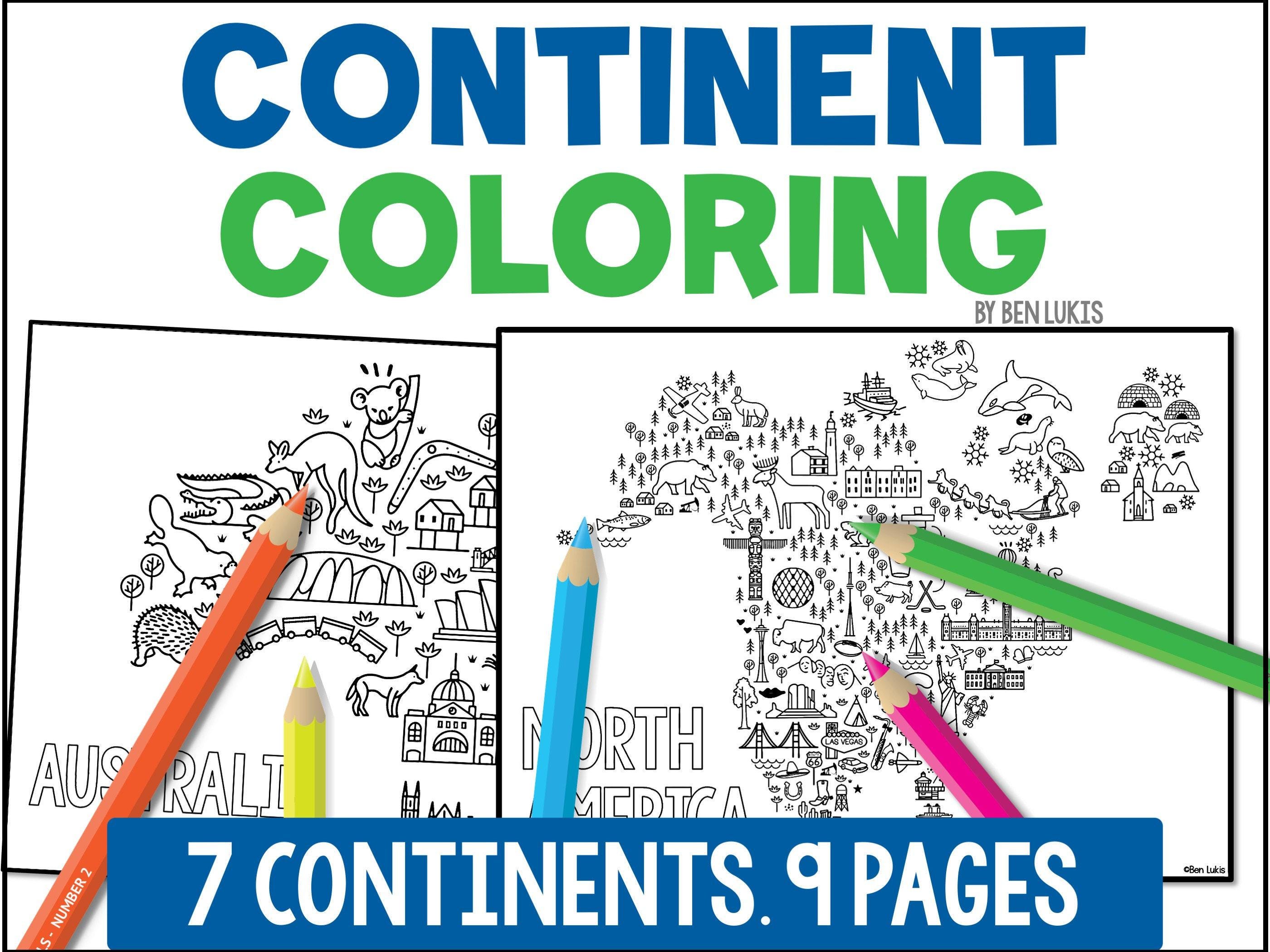 Kontinent Malseiten, Kinder Länder Karte, druckbare Geographie Homeschool Ressourcen, sofortiger Download, Kontinente