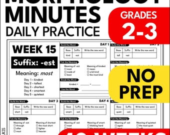 Daily Morphology Worksheets, 2nd 3rd Grade Prefix & Suffix Practice Workbook, ELA Science of Reading Practice Activities, Vocabulary Words