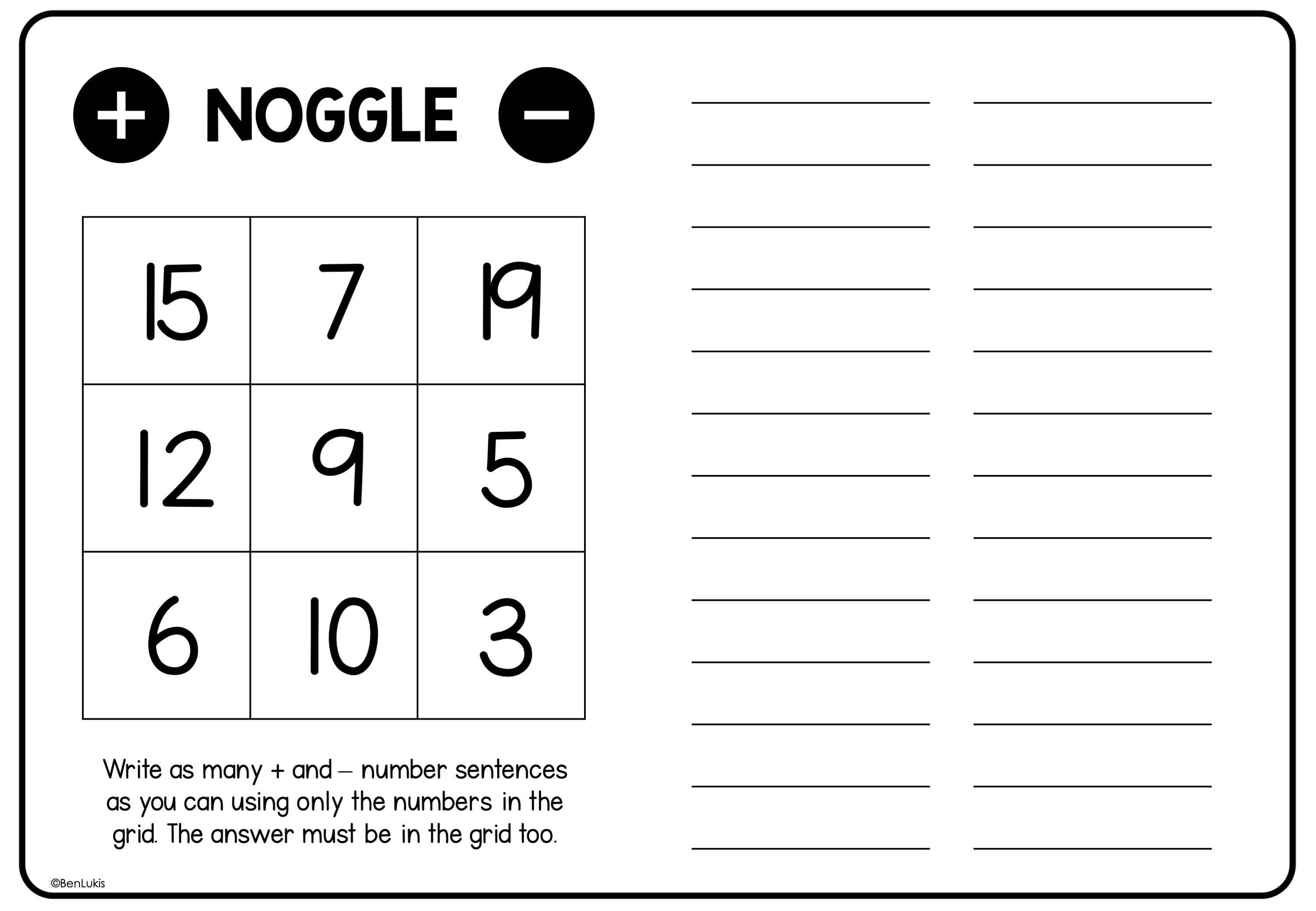 Noggle Math Game, Math Boggle, Addition and Subtraction Practice