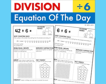 Division by 6 Worksheets, Daily Math Practice (Printable PDF)