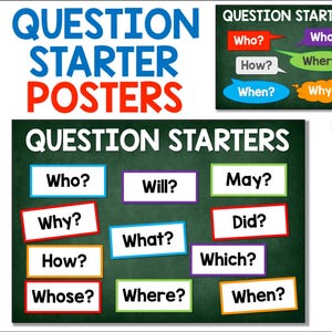 Question Starter Posters, Questioning Vocabulary, Question Prompts, WH Question Words, PDF Education Posters, Who What Where Why How When