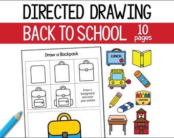 Back To School Directed Drawing Worksheets with Step By Step Drawing Instructions, Printable PDF Drawing Pages For Kids To Learn To Draw