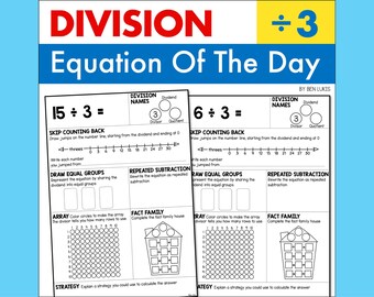 Division by 3 Worksheets, Daily Math Routine (Printable PDF)