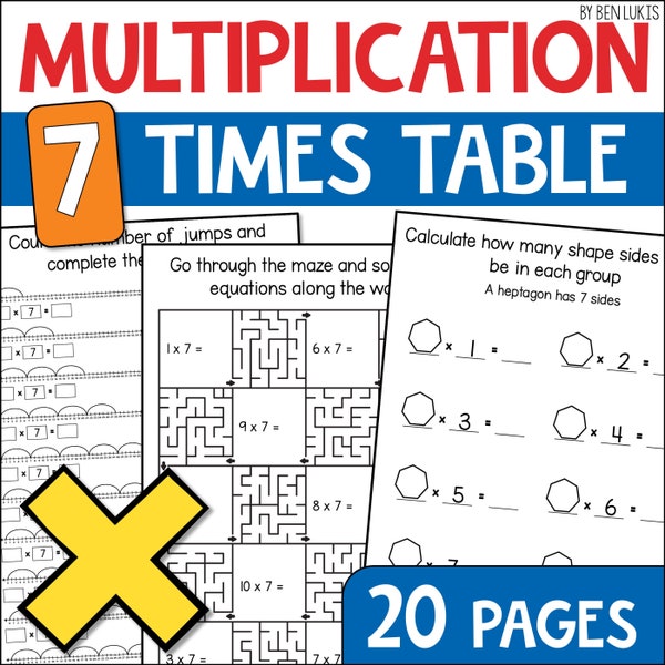 Multiplication Practice Worksheets for 7 Times Table, Printable Multiplication Sheets for Math Number Fluency Recall and Understanding