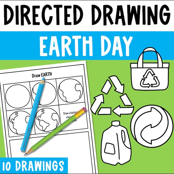 Earth Day Directed Drawings, Reduce Reuse Recycle, How to Draw a Tree, Light Globe & More About Looking After the Planet, Printable PDF Art
