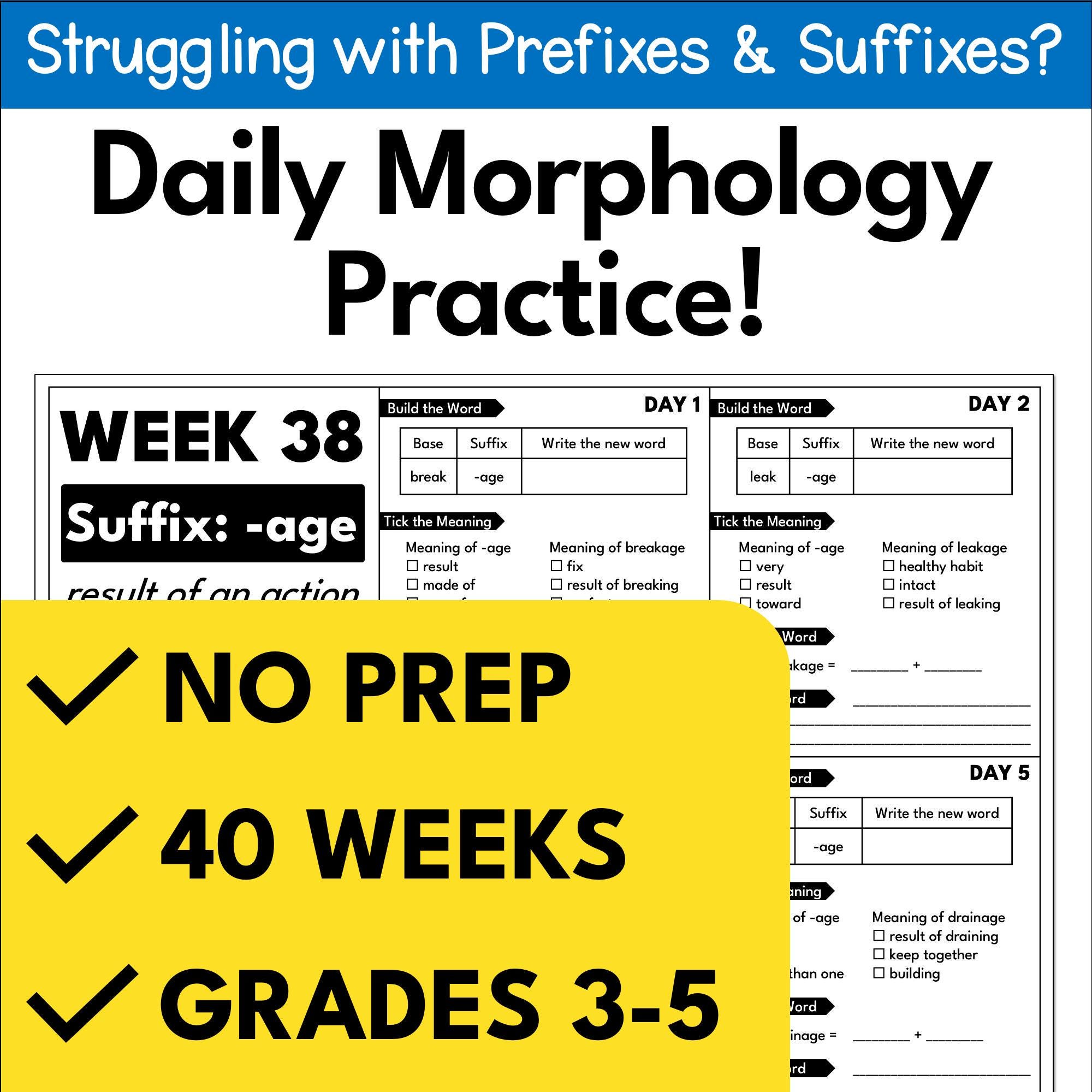 3rd 4th 5th Grade Morphology Worksheets, Daily Prefix & Suffix Practice ...
