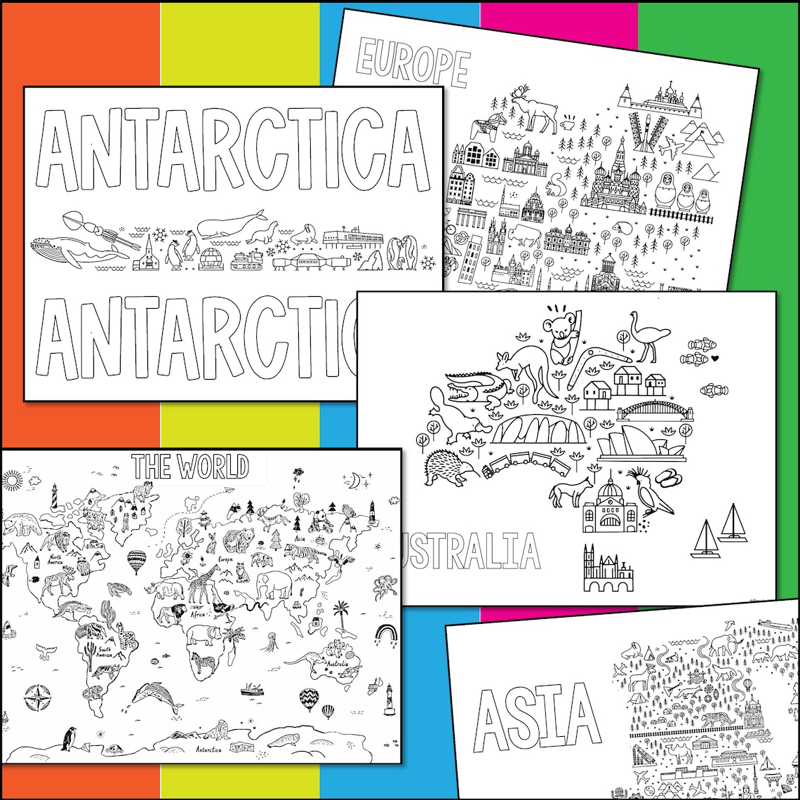 Continent Coloring Pages, Kids Educational World Map Activity
