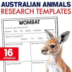 Modelos de relatórios de pesquisa animal australiana para crianças, planilhas de fatos sobre animais selvagens nativos australianos, PDFs para impressão em escolas ou escolas em casa