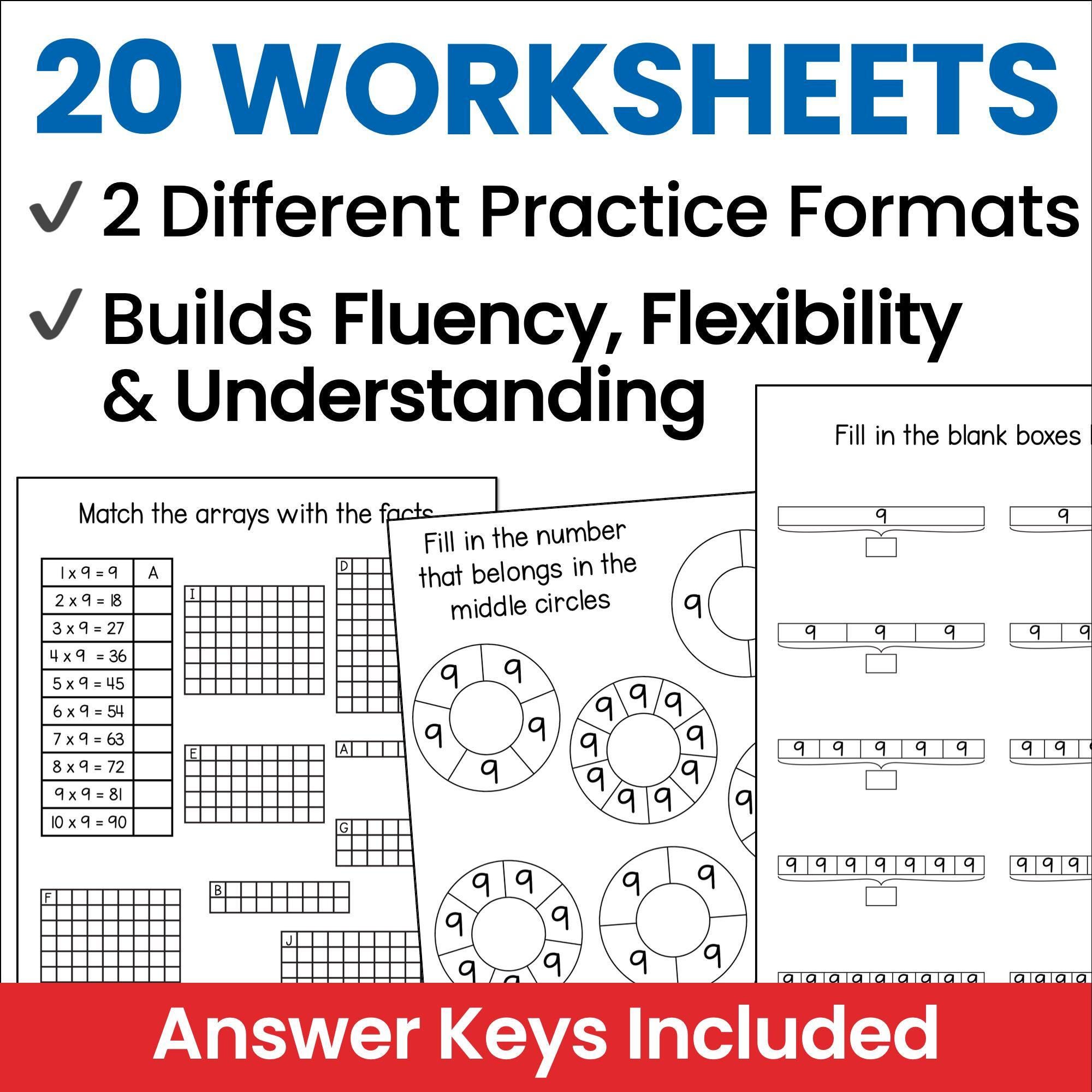 9 Times Table Multiplication Worksheets, Math Fluency Practice Sheets ...