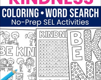 Kindness Coloring Sheets & Kindness Word Search | Be Kind Coloring Pages | SEL Activities K-2 | Print and Go Worksheets | Printable PDF