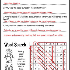 Beauty and the Beast Reading Activity, Comprehension Questions, Word ...