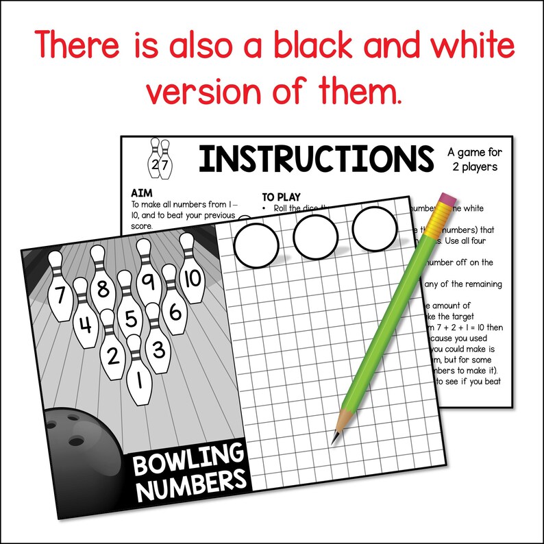 Four Operations Math Game, Bowling Numbers, Math Facts Printable PDF
